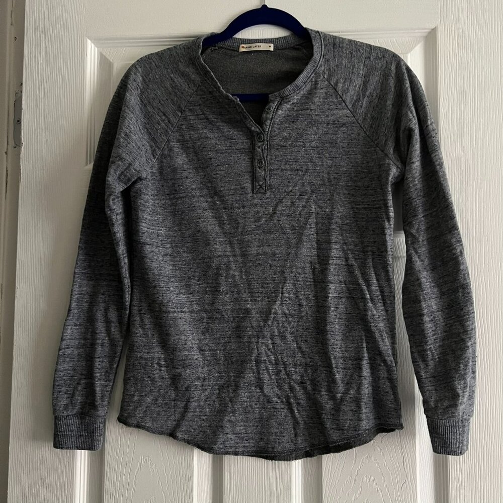 Marine Layer Henley Raglan Long Sleeve Grey Women's Size M